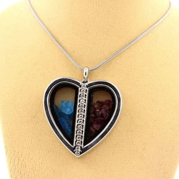 Collier - ABIJOUX - Model hjerte - Rubin - Neon blå apatite - Rustfrit stål röd och blå