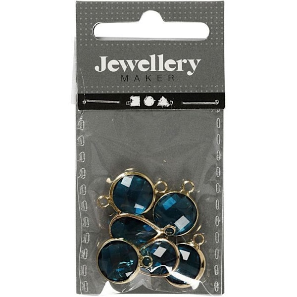 Pendentiv - Blå - Sortiment af 6 stk - Glas cabochon - Varierede designs - Unisex Blå