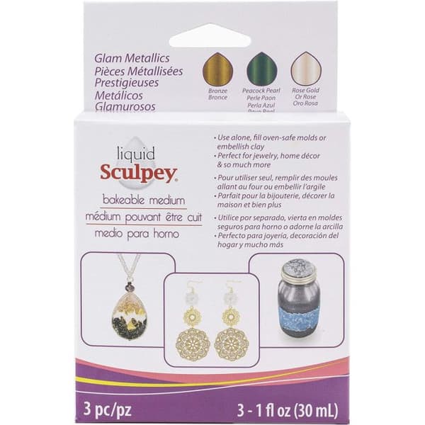 Medium væske - Polyform - Sculpey Liquid Medium-Glam - 3 flasker af 29 ml - Rosa - Avanceret