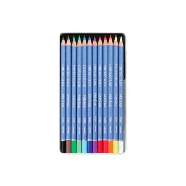 Set med 12 akvarellfärgade pennor - Metalllåda - Marino