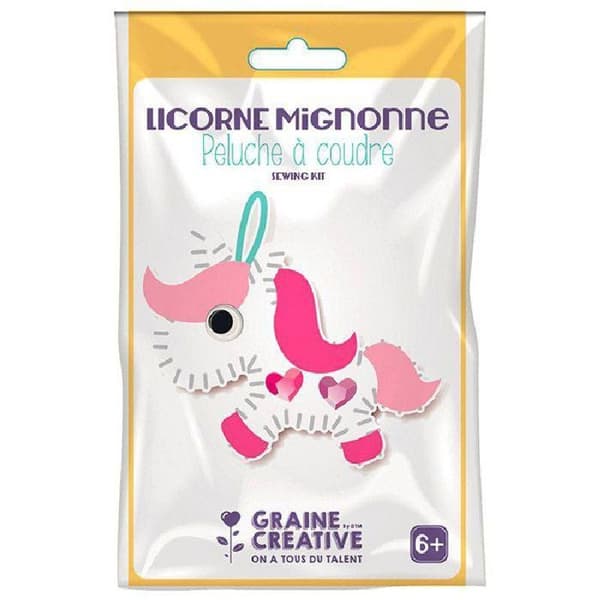 Sewing plush kit - Unicorn - Pink - 12 x 19,5 cm - Includes: felt, needle, thread Ros
