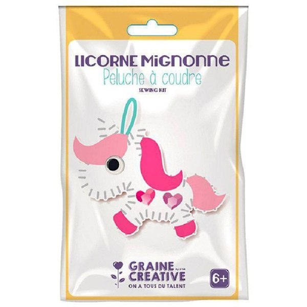 Sewing plush kit - Unicorn - Pink - 12 x 19,5 cm - Includes: felt, needle, thread Rosa