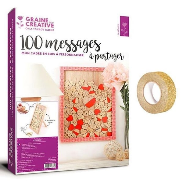 Skræddersyet træramme 30 x 42 cm 100 beskeder hjerter + guld glimmer masking tape 5 m Beige