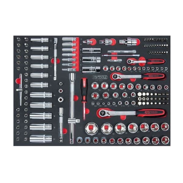 Modul - KS TOOLS - 711.1011 - Modul med stikkontakter og tilbehør - 1/4 - 3/8 - 1/2 - 175 dele Röd