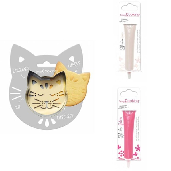 Kattpräglat kakkit + 2 chokladpennor för vit och fuchsia Grå