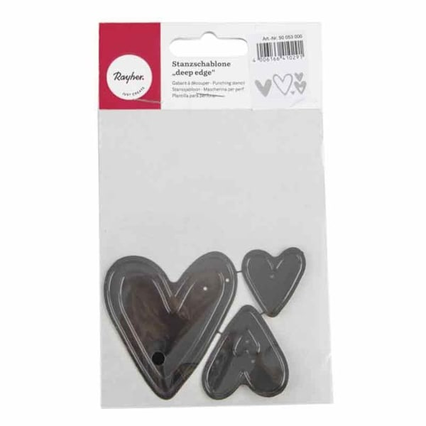 Die-cut kit "deep edge": "Hjärtan", 1,1-5,5 x 1,2-6cm, tab-bag 3st Grå