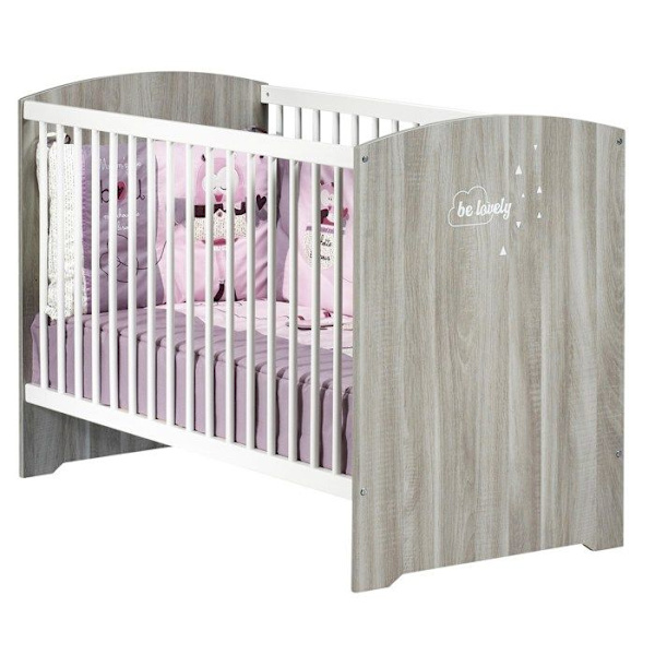 Vauvan sänky tankoilla - 120 x 60 cm - Babyprice Smile - Flint tammi - Valkoinen Grå