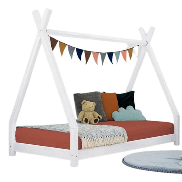 NAKANA børne tipi seng - massivt træ - hvid - 90 x 180 cm Vit