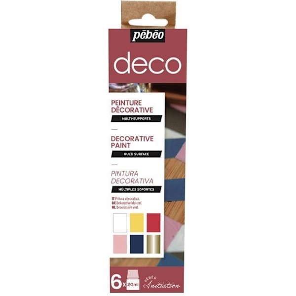 Initieringsboks - PEBEO - Dekorativ maling - 6 potter á 20 ml - Hvid farve - Blandet Flerfärgad