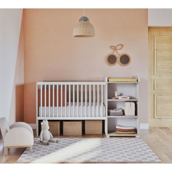 Kombinerad säng - 120x60cm - Konvertibel till 90x190cm - Babyprice Smile - Bok Beige