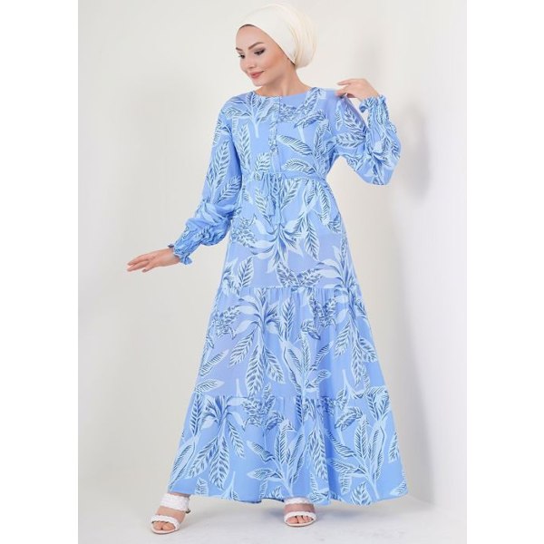Kuviollinen hijab-mekko - sininen, koko: 44 Blå 38