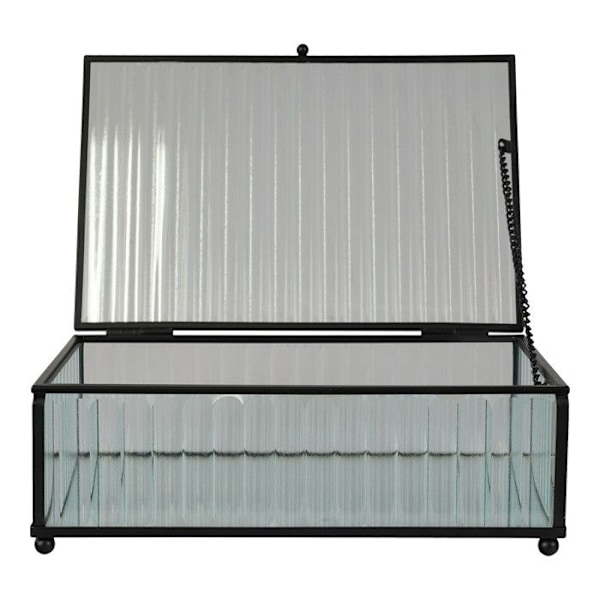 Suorakulmainen musta laatikko lasi- ja metallikannella 20 x 13 x 7 cm Transparent