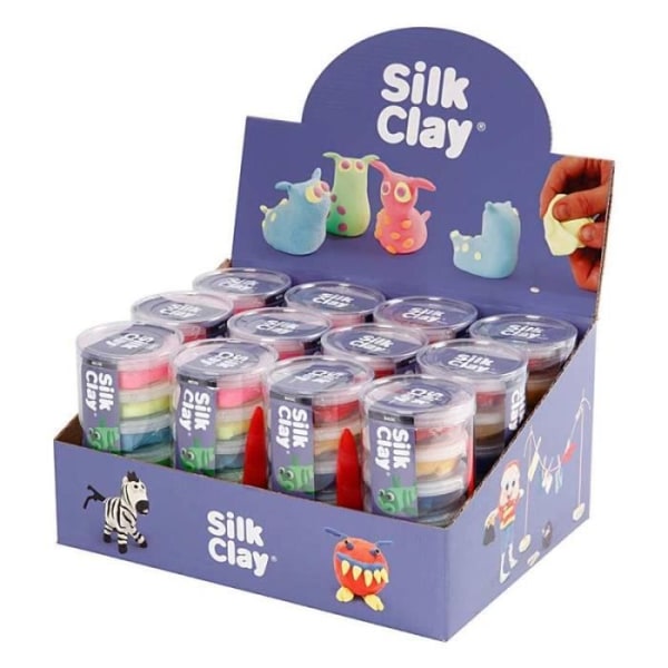 Set med 12 Silk Clay-modellleror - Grund- och neonfärger - Kreativ leksak för barn