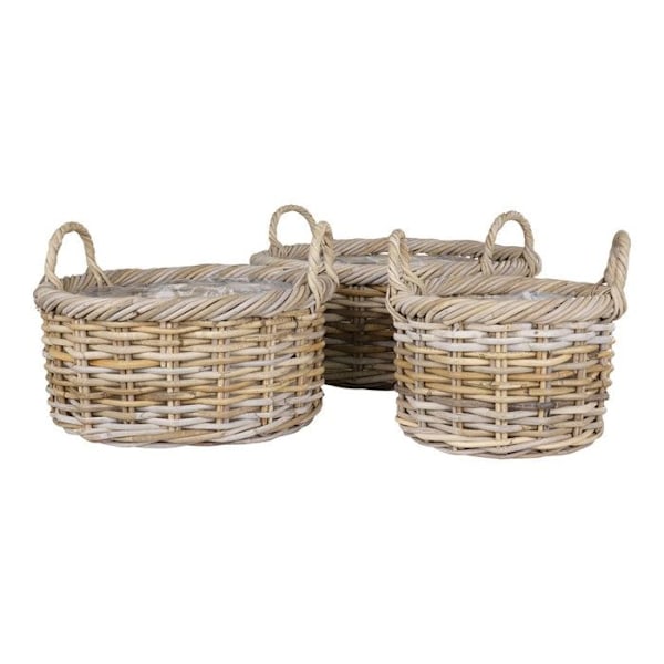 3 rattan kurve med plastificeret inderside kastanj