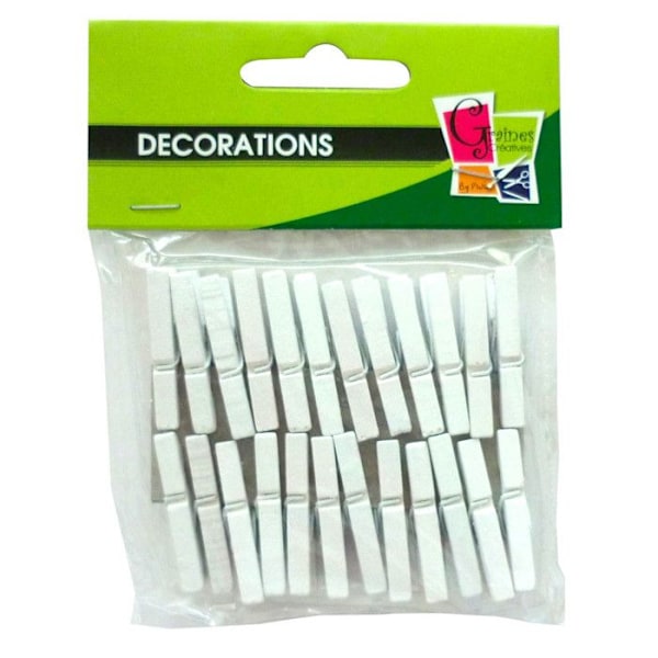 24 mini hvide tøjklemmer Vit