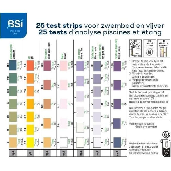 Teststrimler - BSI - Mål vandkvaliteten - Teststrips - Pool og Spa - 7 i 1 - 25 Strimler