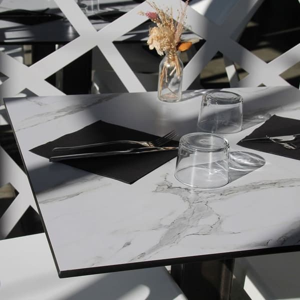 Hopfällbart terrassbord i Compact HPL vit marmordekor 70 x 70 Vit
