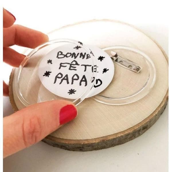 SÆT 3 PERSONLIGGØRBAde BADGES - 6 CM Transparent