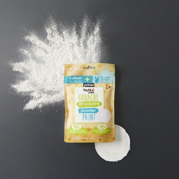 Sachet Gouache i pulver 100g Vit - PEBEO - Tactilcolor - Vattenlöslig - För barn från 2 år Vit