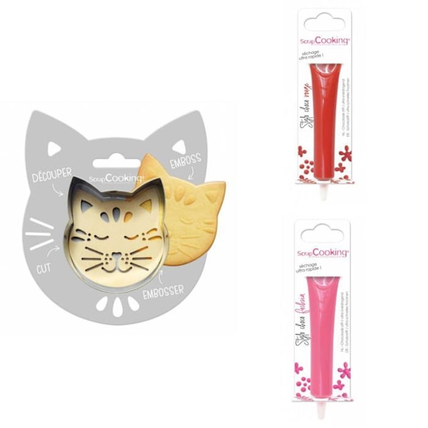 Kattpräglat kakkit + 2 röda och fuchsia chokladpennor Grå