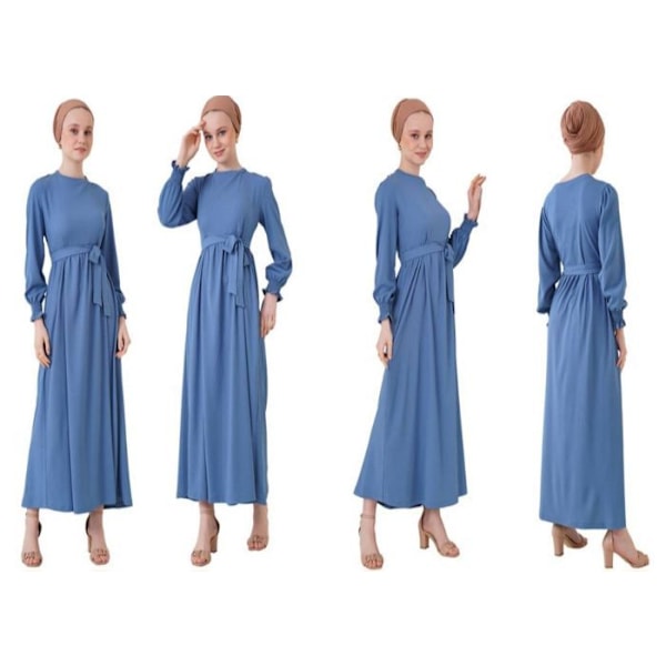 Hijabklänning - Indigo Blå - Storlek 38 - Bälte - 97% Polyester - 3% Lycra - 38