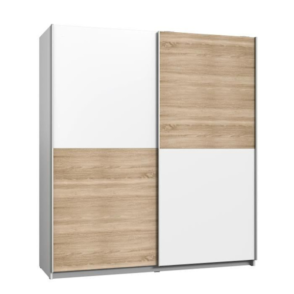 Garderobe med 2 skydelåger - Spånplade - Eg og hvid indretning - L 170,3 x D 61,2 x H 190,5 cm - ULOS Ek och vit dekor