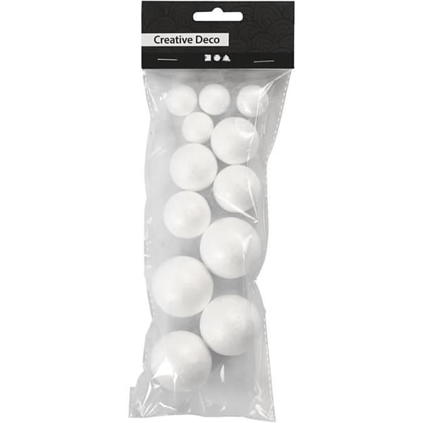 Polystyrenebollar - 3 olika storlekar - 4 stycken av varje - Vit Vit