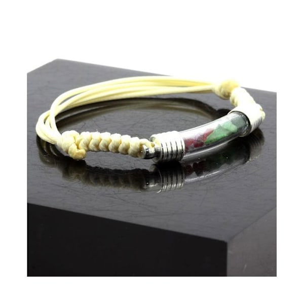 Armbånd - ABIJOUX - Rubin og Granat Tsavorite - justerbar 16-24 cm - naturlige sten - unisex beige