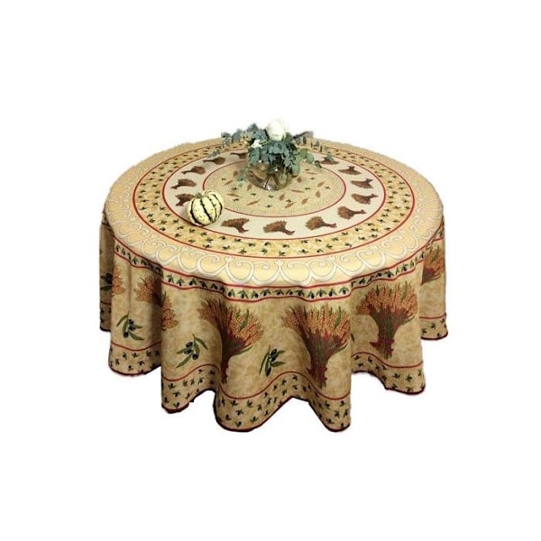 Pyöreä Pöytäliina - Provencal - Vilja Kimppu - 100% Polyesteri - Beige - Tahraamaton Gul