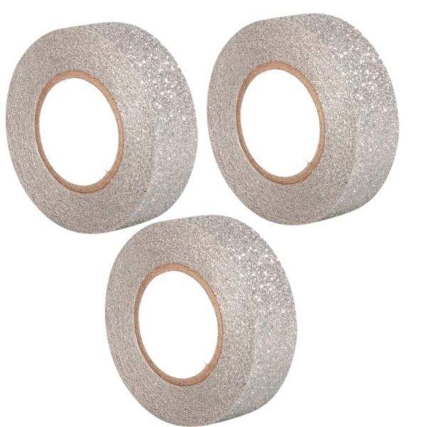3 glittrande tejper 5 m x 1,5 cm - silverfärgad Silver