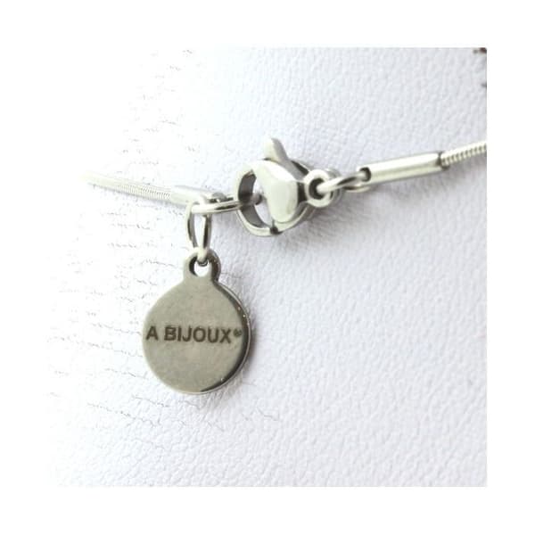 Collier - Et BIJOUX - Måneskær 10 mm - Sort agat 10 mm - Rustfrit stål - Længde 45 cm Vit, Svart