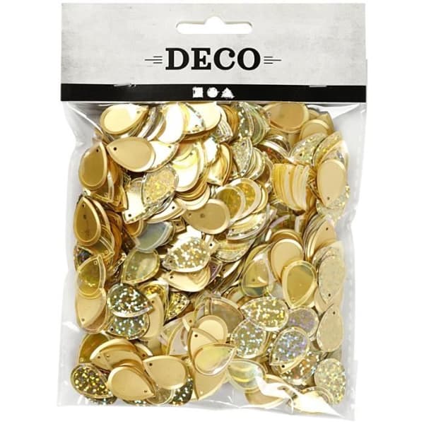 Paljetter droppar - Guld - 1,4 x 1,9 cm - 50 gr - Blandet