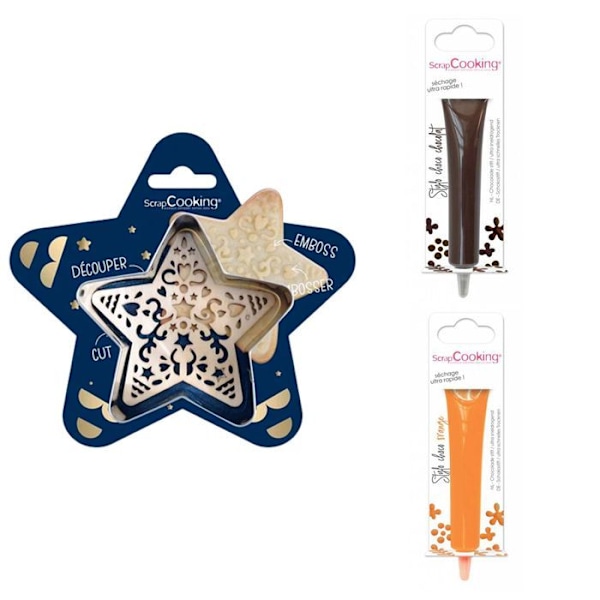 Stjärnpräglat kakkit + 2 brun och orange chokladpennor Grå