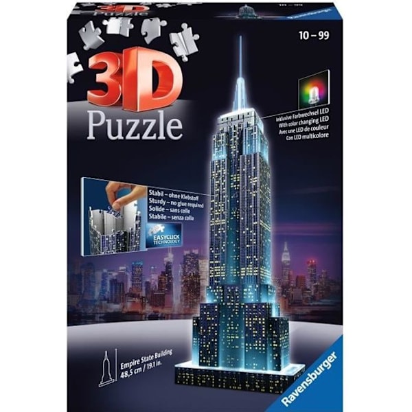 3D Empire State Building valaistu palapeli - Ravensburger - 216 osaa - Värilliset LEDit - 10-vuotiaat ja sitä vanhemmat Flerfärgad