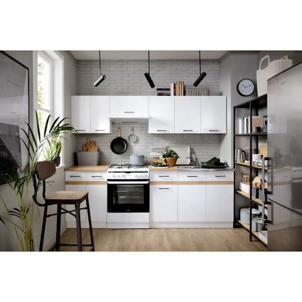 JUNONA Komplet køkken 240cm - 7 elementer - Bordplade medfølger - Blank hvid Vit, Blankvit, Golden Craftsman Oak