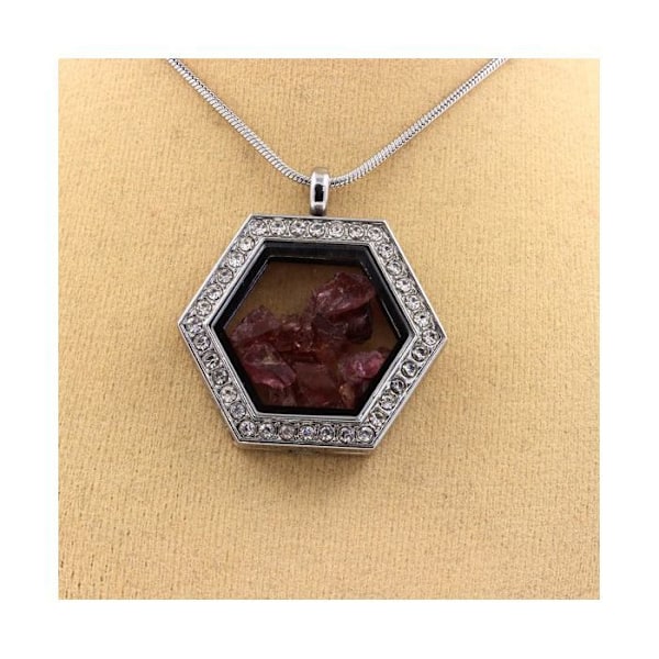 Kivet ja Mineraalit. Raaka Rhodolite Granaatti -kaulakoru. Kuusikulmainen malli. Röd