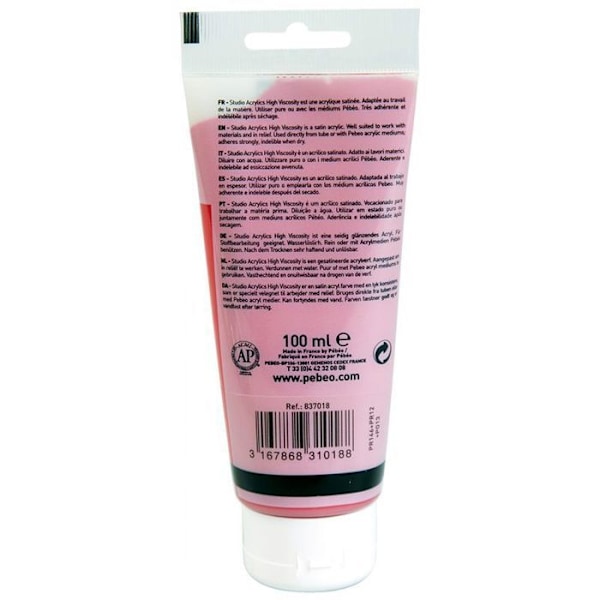 Akrylmaleri - Pébéo - Studio - Karmindemp - 100 ml - Høj viskositet - Satinér Röd