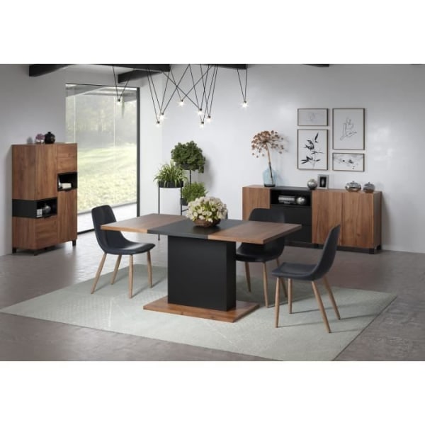 KENDO ruokapöytä 6 hengelle - Meripihkanvärinen tammi ja mattamusta melamiini - L160 x S80 x K76 cm - TRENDTEAM
