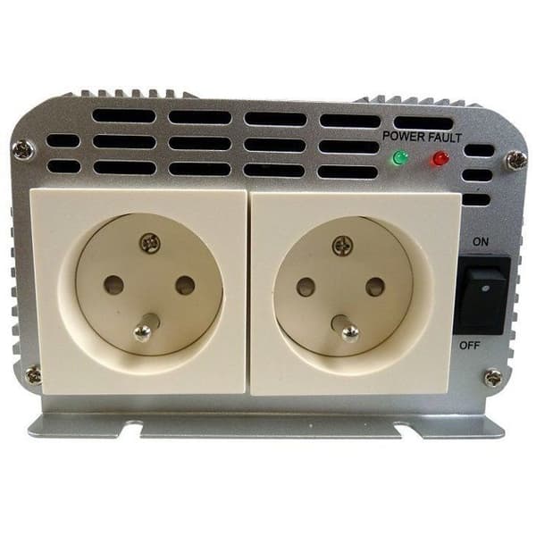 Spændingsomformer - HTC TECHNIC - 12V/220 V - Effekt 1000 W - Med 2 stikkontakter Grå