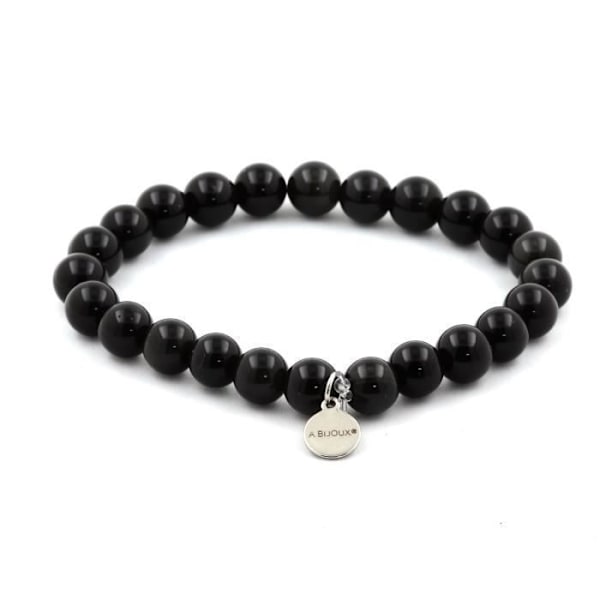 Stenar och mineraler. Svart Obsidian Beads Armband 8 mm. Tillverkad i Frankrike.