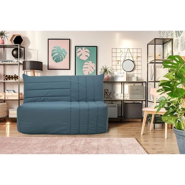 BZ 2-personers bænk BECCI - Preussisk blåt stof - Bultex madras - L142 x P101 x H95cm - Fremstillet i Frankrig Preussisk blå