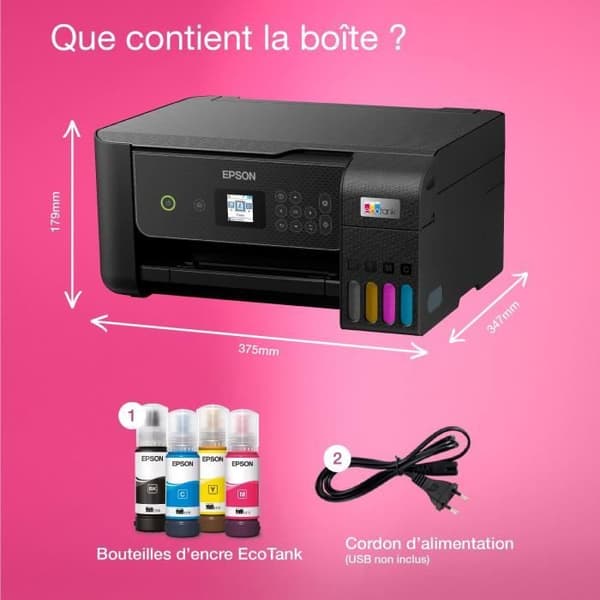 A4 multifunktionsprinter - EPSON - Ecotank ET-2870 - Wi-Fi - Blækbeholdere - 3 års blæk inkluderet