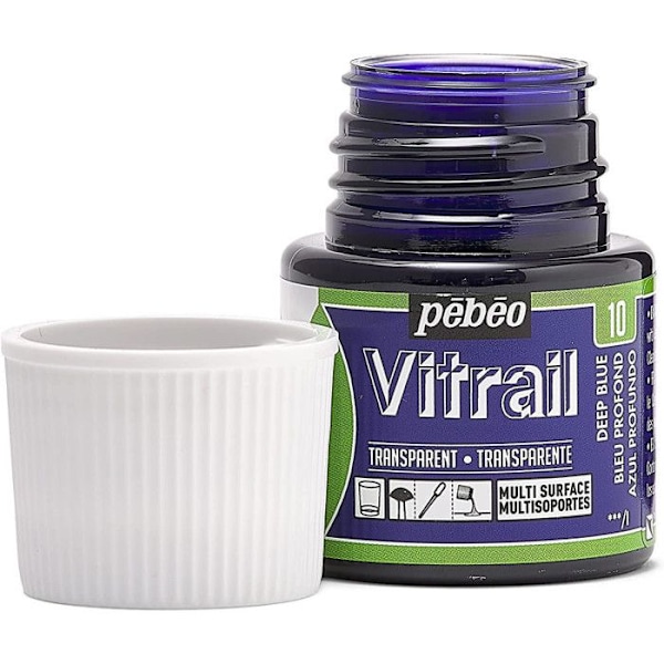 Glasmaleri - Pébéo - Dyb blå - 45ml - Transparent - Blank Transparent djupblå