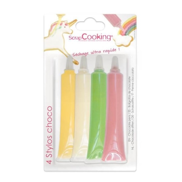 Chokladstencilset - SCRAPCOOKING - Ej påfyllningsbar - 4 färger - 25g vardera Rosa, grön, gul, vit