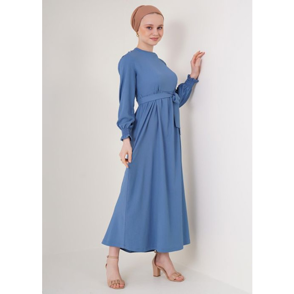 Hijabklänning - Indigo Blå - Storlek 38 - Bälte - 97% Polyester - 3% Lycra - 38