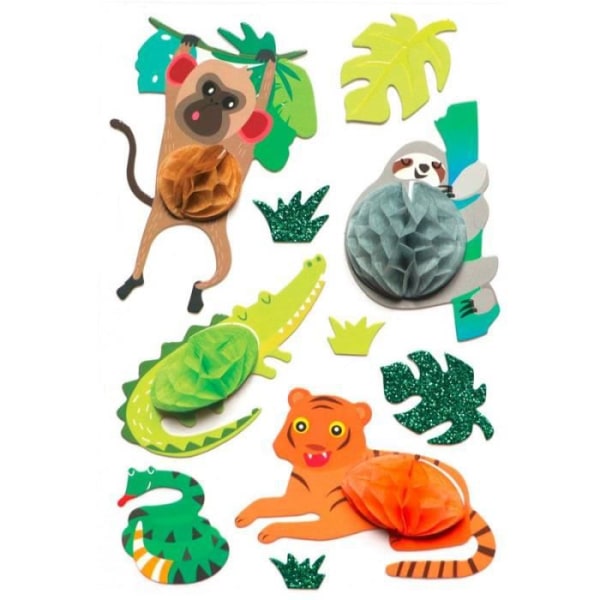 3D Jungle Animals Stickers - Creative Seed - 10 Stickers - Relief Effect - 6 cm Grön