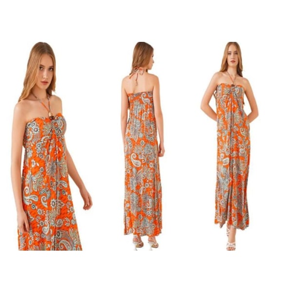 Olkaimeton mekko - Oranssi - Koko 38 - 100% viskoosi - Pituus 124 cm - Naisille Orange 38