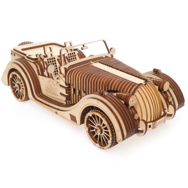 UGEARS VM-01 Roadster – rakennettava 3D-puinen malli – Aikuisille ja lapsille – Pienoiskäyttöinen auto – Valmistettu vanerista,