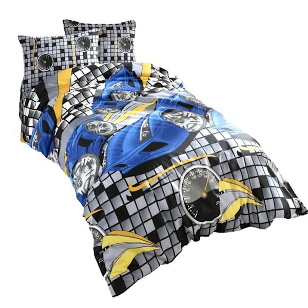 Sengetøj - SPEED - Blå - 140x200 cm - 80% Bomuld -Printet Blå