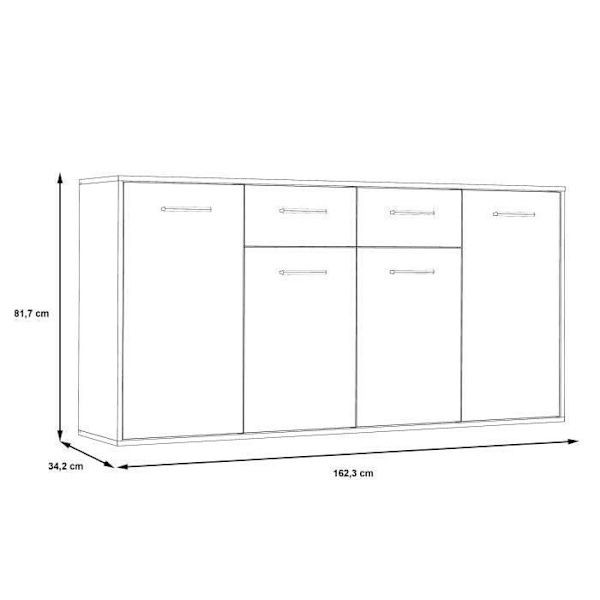 PILVI lav skænk - 4 låger og 2 skuffer - Mat hvid - L 162,3 x D 34,2 x H 88,1 cm Matt vit